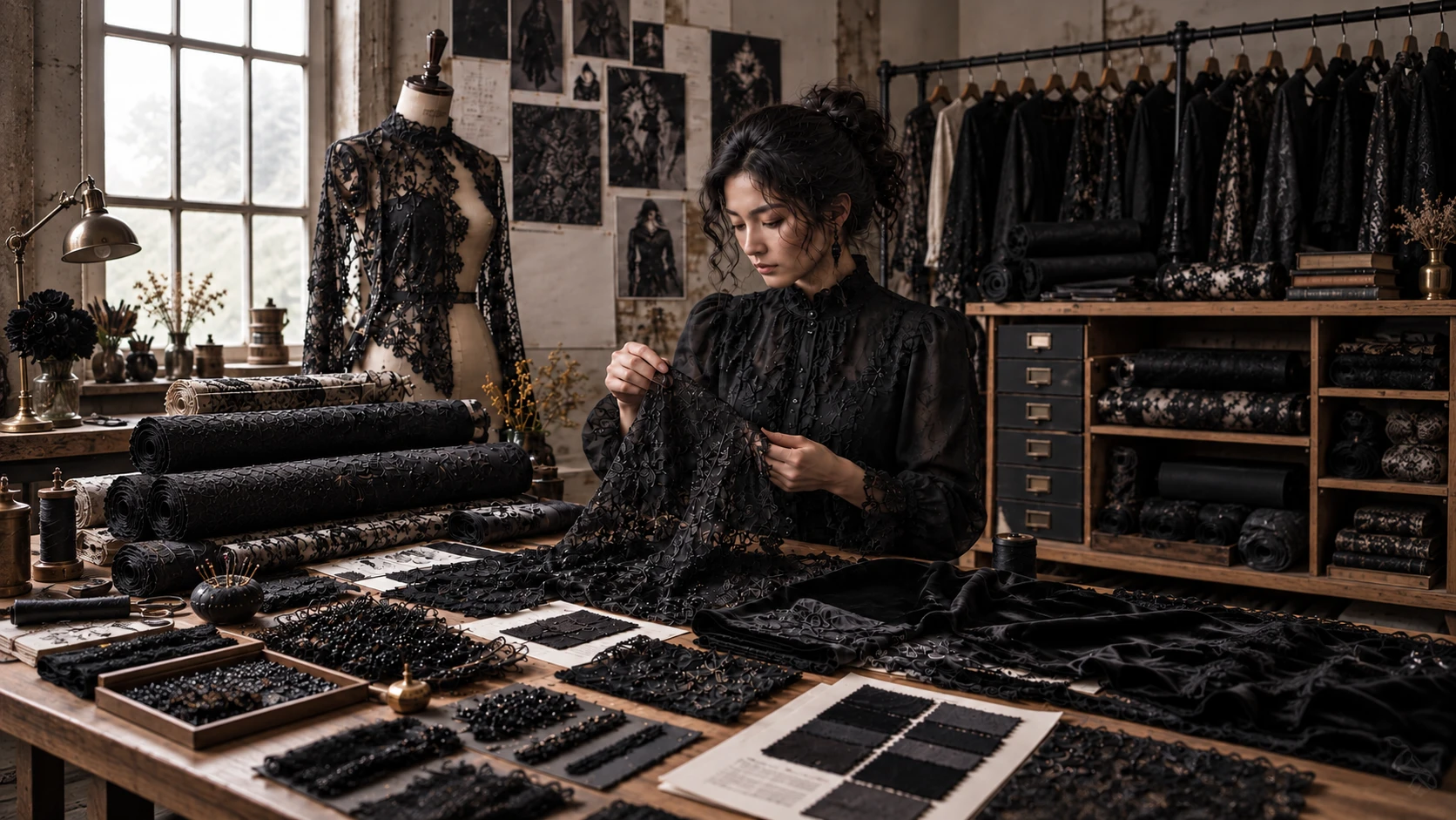 Fully lined embroidered mesh garments and fabric development in the Metrodress atelier